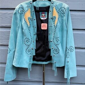 Vintage Renegade Turquoise Studded Fringe Jacket suede